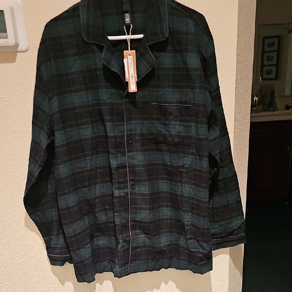 NWT SKIMS Dark Green Plaid Pajama Shirt M